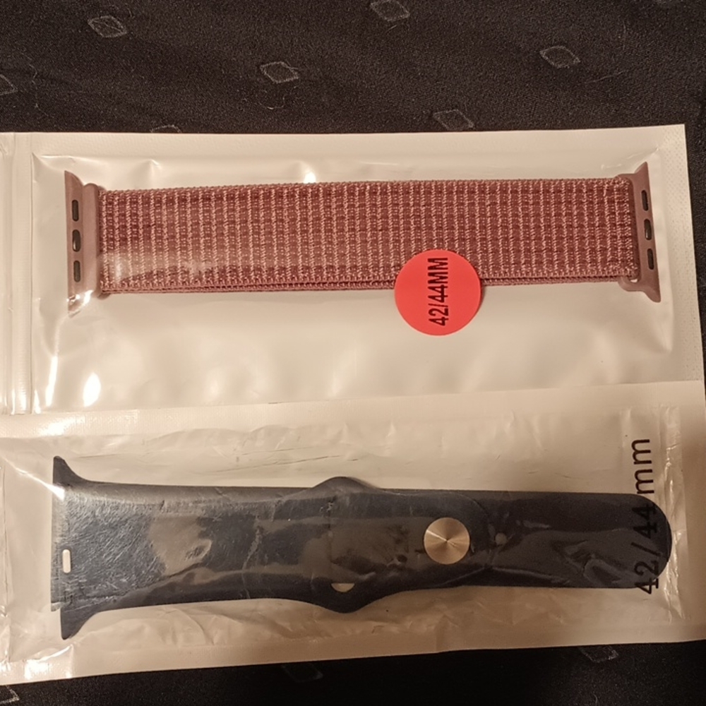 2 Apple Compatible Watch Bands 42/44Navy Blue Silicone & Light Maroon Nylon NEW